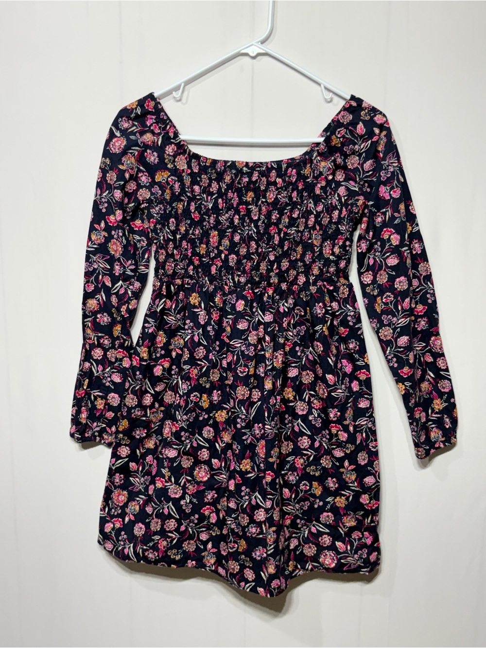 GAP Kids Girls Navy Floral Smocked Long-Sleeve Dress
